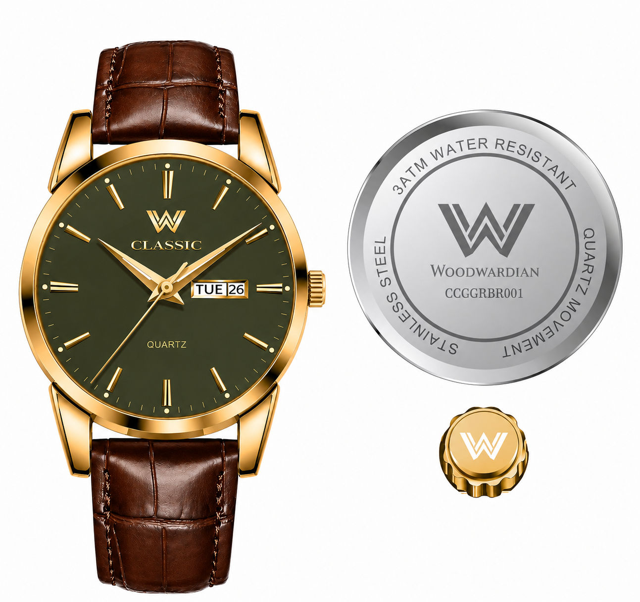Woodwardian Classic CCGGRBR001 | Leather Strap Quartz Watch